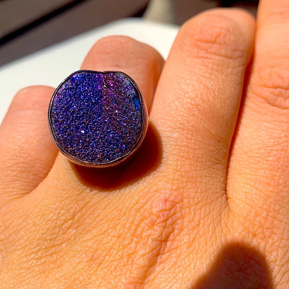 Druzy Iridescent 925 Silver Statement Ring - image 1